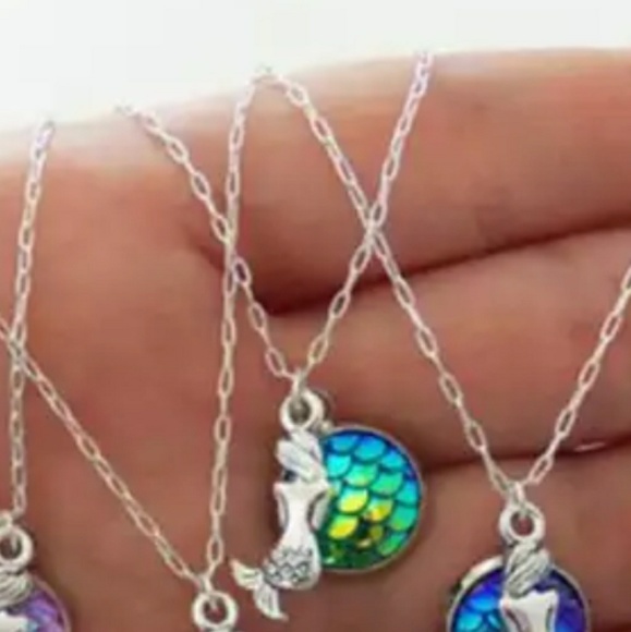 Silver Tone Blue Green Mermaid Fish Scale Necklace - Picture 4 of 4